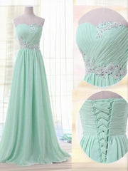 A-line lieverd kralende vloerlengte chiffon bruidsmeisje jurk