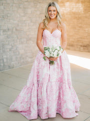 Delice | A-Line Sweetheart Floral Printed Long Prom Dresses