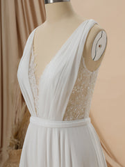 A-line Taffeta V-neck Appliques Lace Sweep Train Wedding Dress