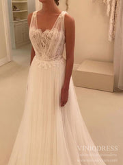 A-line Tulle Beach Wedding Dresses Sweetheart Neck VW1541