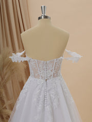 A-line Tulle Off-the-Shoulder Appliques Lace Cathedral Train Corset Wedding Dress