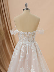 A-line Tulle Off-the-Shoulder Appliques Lace Cathedral Train Wedding Dress