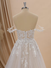 A-line Tulle Off-the-Shoulder Appliques Lace Chapel Train Wedding Dress