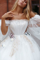 A-Line Tulle Princess Off the Shoulder Wedding Dress