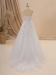 A-line Tulle Spaghetti Straps Appliques Lace Court Train Corset Wedding Dress