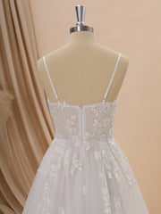 A-line Tulle Spaghetti Straps Appliques Lace Court Train Corset Wedding Dress