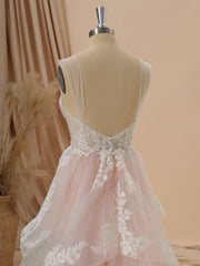 A-line Tulle Straps Appliques Lace Chapel Train Corset Wedding Dress