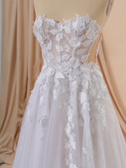 A-line Tulle Sweetheart Appliques Lace Cathedral Train Corset Wedding Dress