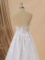 A-line Tulle Sweetheart Appliques Lace Cathedral Train Corset Wedding Dress