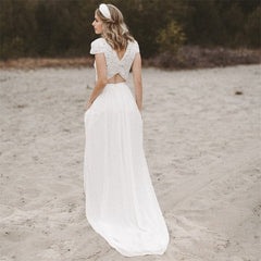 A-Line Two Piece Chiffon Lace Wedding Dress