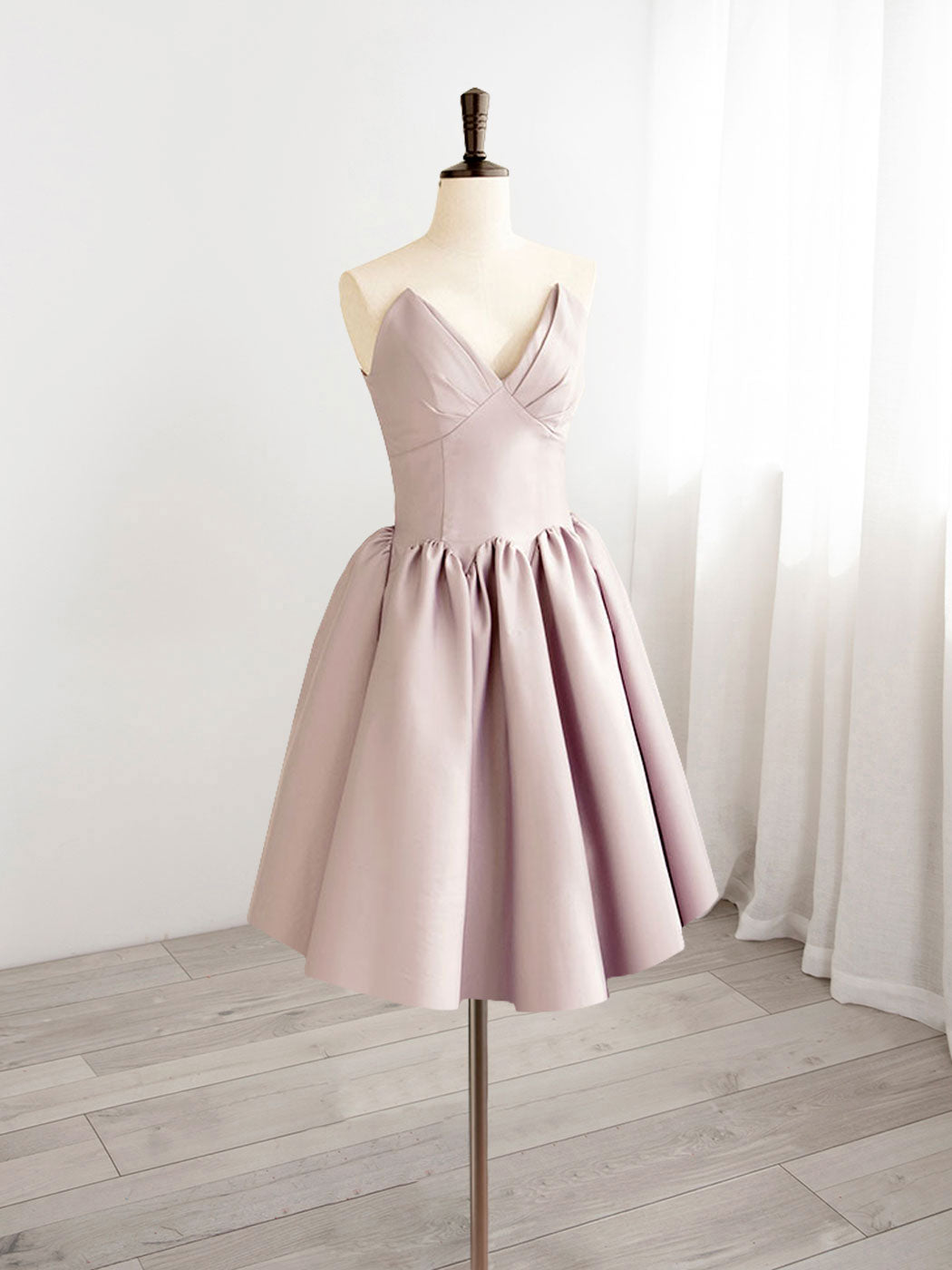 Robe de bal courte rose en ligne en V, robes de retour rose