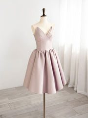 Robe de bal courte rose en ligne en V, robes de retour rose