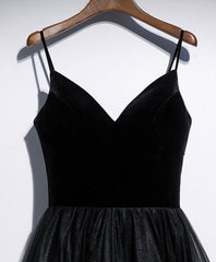 Une ligne V couche de cou longueur de thé noir Velvet bal, des robes de remise des diplômes de la longueur du thé noir