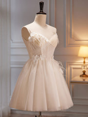 A-Line V Neck Tulle Light Champagne Robe de bal courte, champagne Robe Homecoming