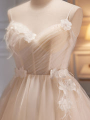 A-Line V Neck Tulle Light Champagne Robe de bal courte, champagne Robe Homecoming