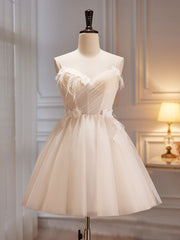 A-Line V Neck Tulle Light Champagne Robe de bal courte, champagne Robe Homecoming