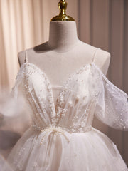 Robe de bal beige courte en tulle