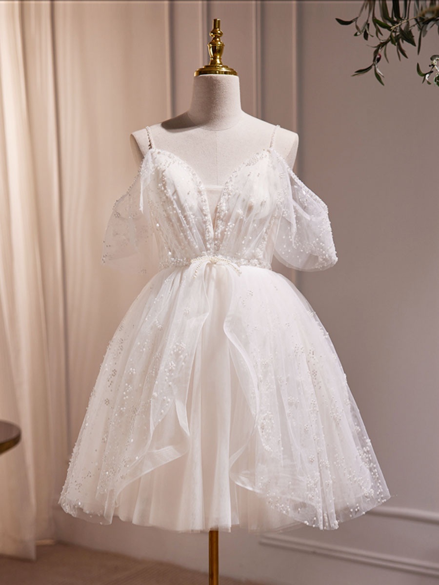 Robe de bal beige courte en tulle