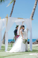 A Line V Neckline Pleated Waistband Simple Satin Wedding Bridal Dress Wedding Dresses