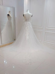 A-line White Off the Shoulder Wedding Dress With Flower Embroidery Beautiful
