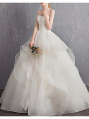 A-Line Wedding Dresses Strapless Floor Length Tulle Regular Straps
