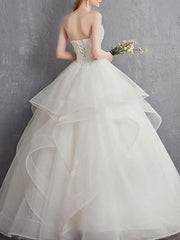 A-Line Wedding Dresses Strapless Floor Length Tulle Regular Straps