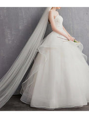 A-Line Wedding Dresses Strapless Floor Length Tulle Regular Straps