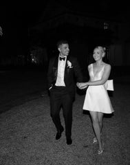 Thessaly | A-Line White Satin V-Neck Short Wedding Dress with Bow