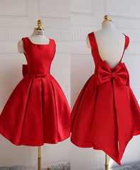 Cute A Line Satin Short Prom Dress With Bow, Homecoming Dress HD0158
