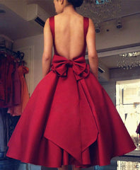 Cute A Line Satin Short Prom Dress With Bow, Homecoming Dress HD0158