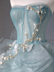 Pretty Ball Gown Sweetheart Tulle Green Long Evening Dress Prom Dresses With Ruffles HZ1024