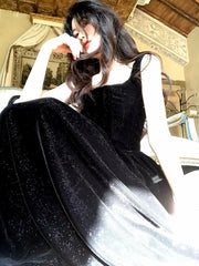 A-Line Velvet Black Long Prom Dress, Black Long Evening Dress
