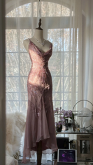 Vintage Pink Sparkling Elegant Beaded Sweetheart Romantic Chiffon Evening Dress HZ1024