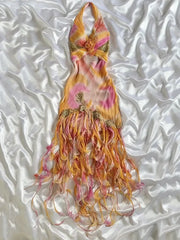 Vintage Chiffon Halter-neck Prom Dress Sheath Ruffled Evening Dress Formal Dress HZ1024