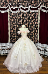 Vintage Pink Sweetheart Off-the-shoulder Tulle Beaded Quinceanera Evening Dress Ball Gown HZ1024