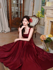 Princess Burgundy Long Prom Dress Elegant Corset Evening Gown