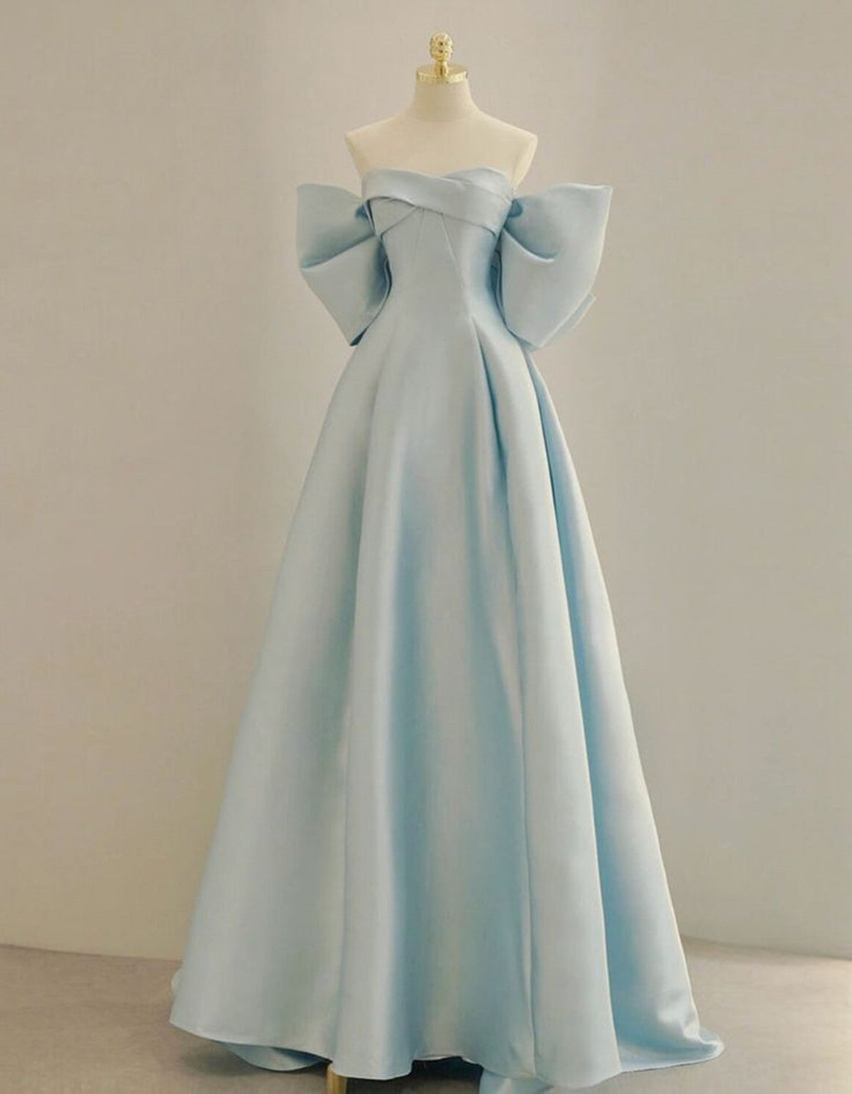 Light Blue Satin A-line Simple Long Prom Dress, Light Blue Long Formal Dress