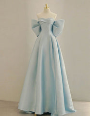 Light Blue Satin A-line Simple Long Prom Dress, Light Blue Long Formal Dress
