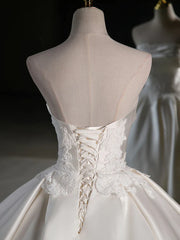 A-Line Satin Lace Ivory Long Wedding Dress