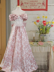 Vintage Pink Off-the-shoulder Prom Applique Beaded Evening Gown A-Line Party Dress Floor Length Formal Dress HZ1024