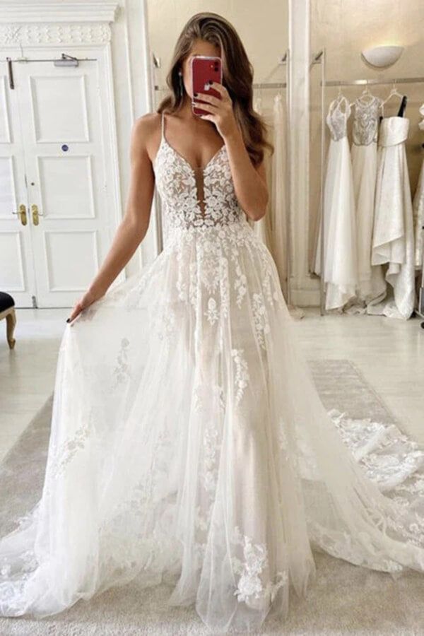 V-neck Sleeveless A-line Wedding Dresses DT1483