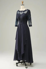 A-line Asymmetrical Mother of Bride Dress with Long Sleeves