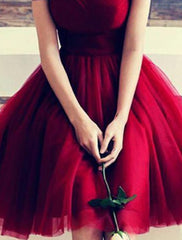 A-Line Homecoming Dresses Elegant Dress Holiday Graduation Short / Mini Sleeveless Off Shoulder Tulle with Ruffles