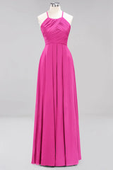 A-Line Halter Ruffles Floor-Length Chiffon Bridesmaid Dress