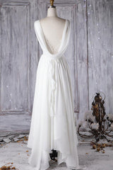 Betaalbare A-lijn asymmetrische kant Chiffon open rug trouwjurk