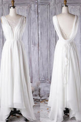 Betaalbare A-lijn asymmetrische kant Chiffon open rug trouwjurk