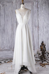 Betaalbare A-lijn asymmetrische kant Chiffon open rug trouwjurk