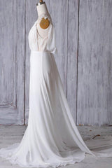 Affordable Ruffle Chiffon Sheath Wedding Dress V-Neck Sleeveless