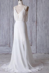 Affordable Ruffle Chiffon Sheath Wedding Dress V-Neck Sleeveless