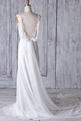 Affordable Ruffle Chiffon Sheath Wedding Dress V-Neck Sleeveless